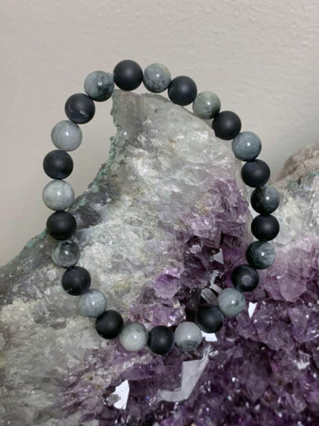 Bracelet en Onyx dépoli et Oeil de Chat
